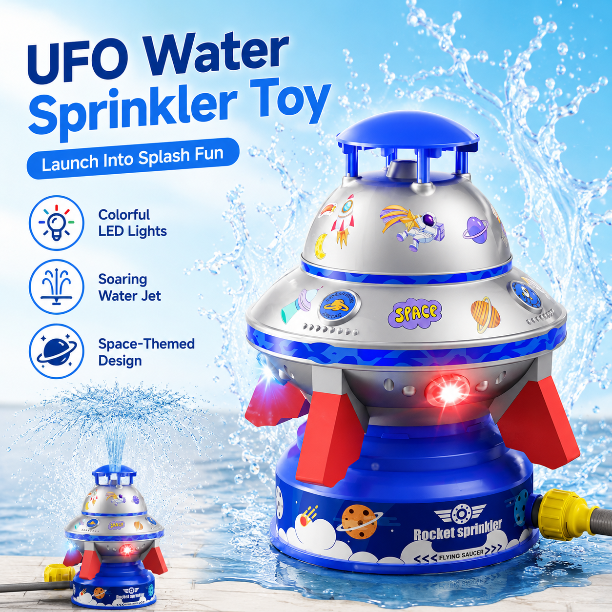 🌈50% OFF TODAY🚀 Spinning UFO Water Sprinkler with Lights