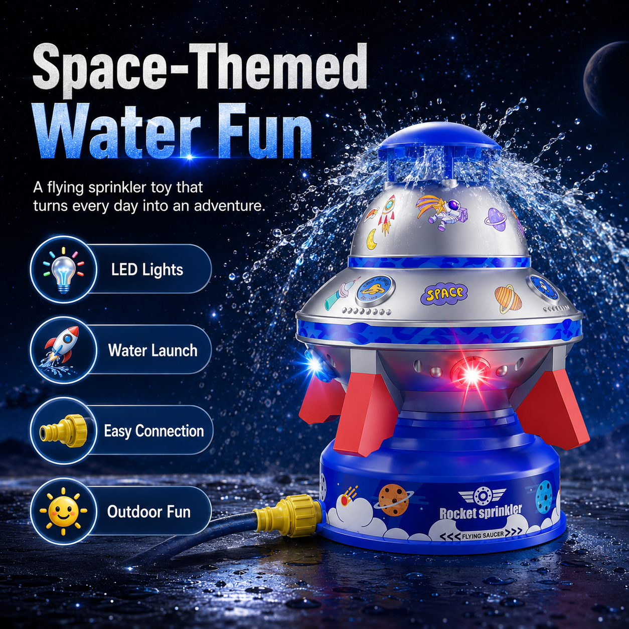 🌈50% OFF TODAY🚀 Spinning UFO Water Sprinkler with Lights