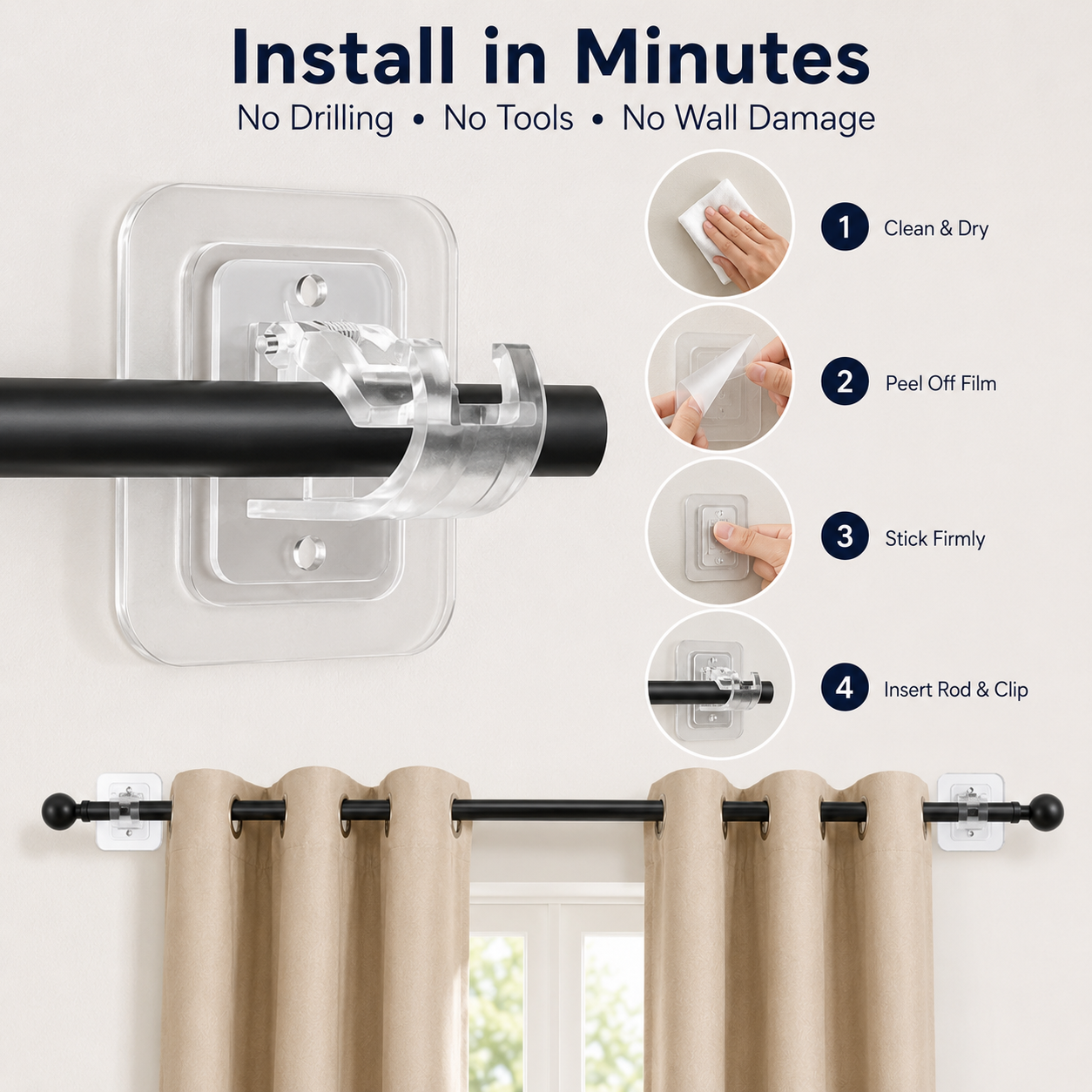🔥50% OFF TODAY🏠 20-Pack No-Drill Curtain Rod Brackets