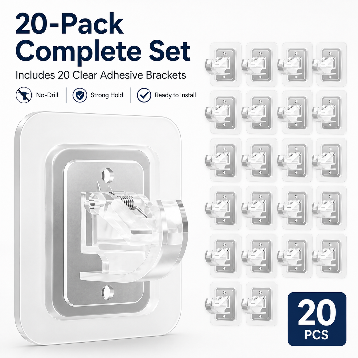 🔥50% OFF TODAY🏠 20-Pack No-Drill Curtain Rod Brackets