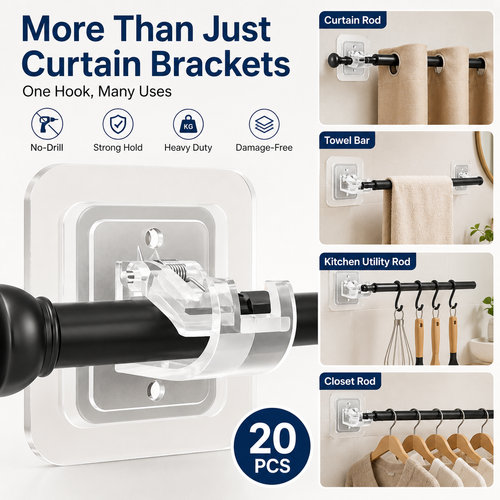 🔥50% OFF TODAY🏠 20-Pack No-Drill Curtain Rod Brackets