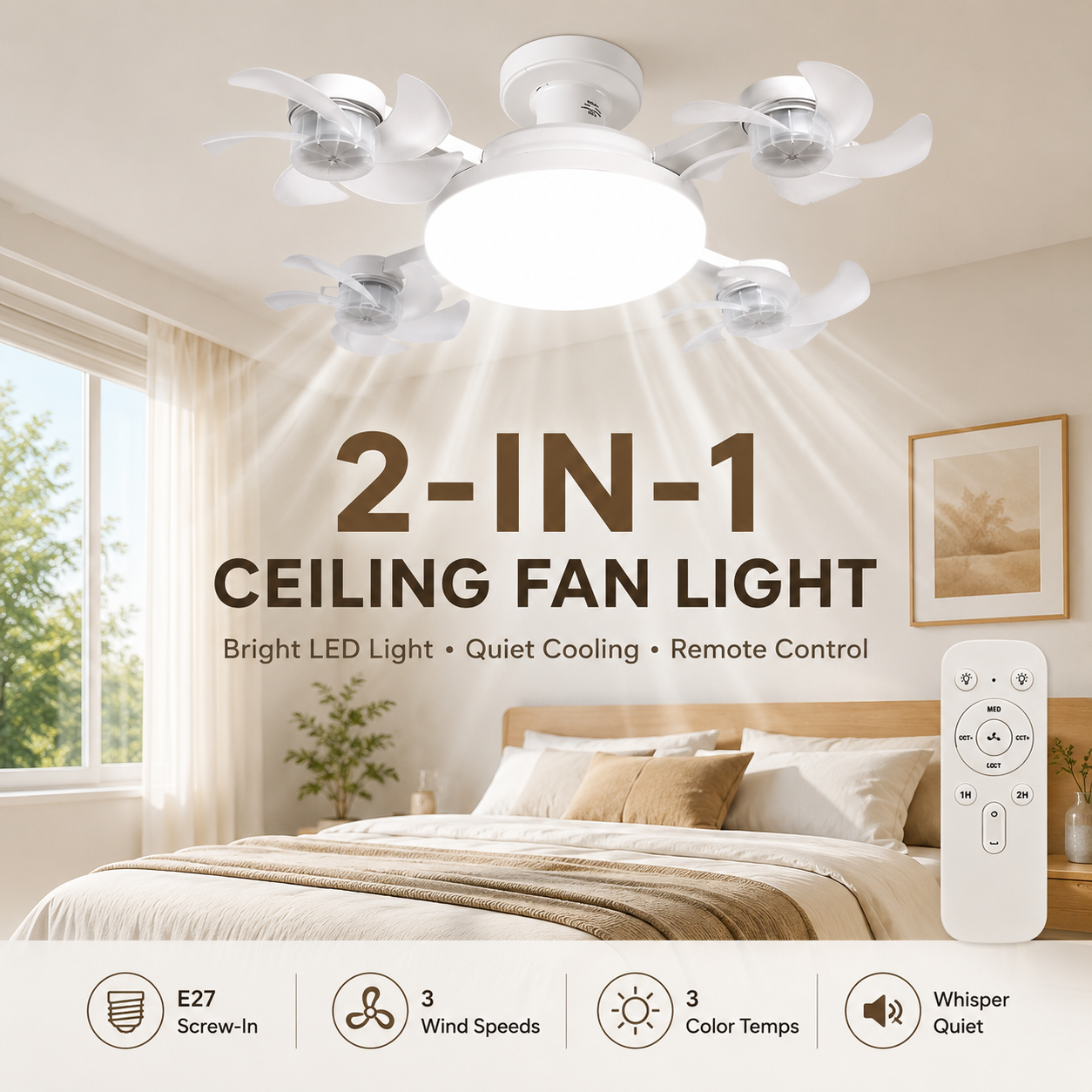 ❄️50% OFF TODAY💡 2-in-1 Ceiling Fan Light 🔧No Wiring • No Tools • Just Screw It In