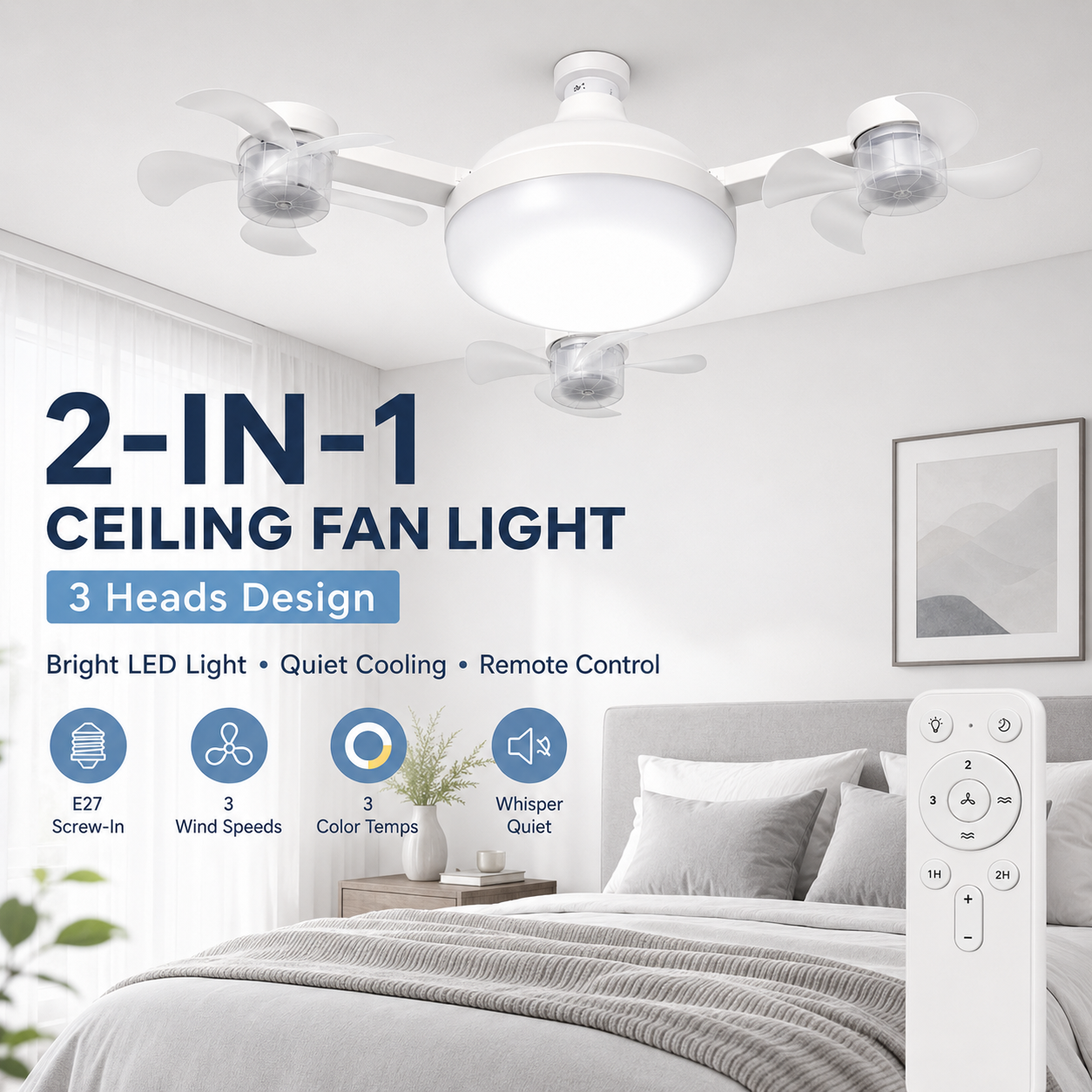 ❄️50% OFF TODAY💡 2-in-1 Ceiling Fan Light 🔧No Wiring • No Tools • Just Screw It In