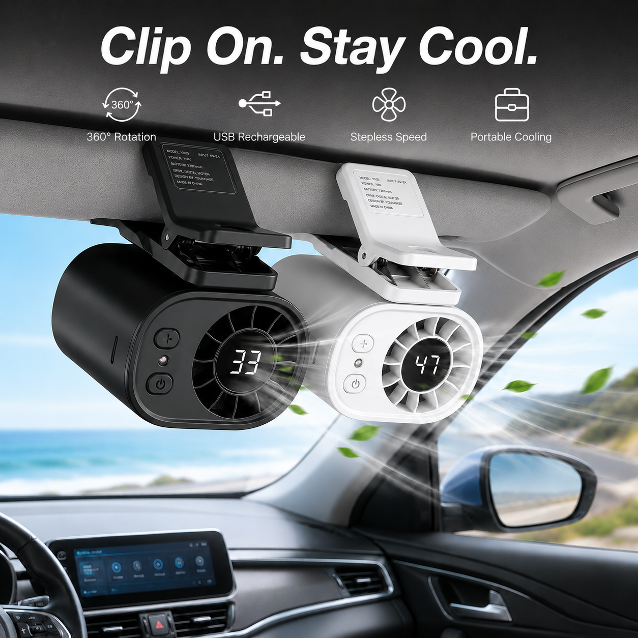 ❄️50% OFF TODAY🚗 USB Car Clip-On Fan – Stay Cool Anywhere