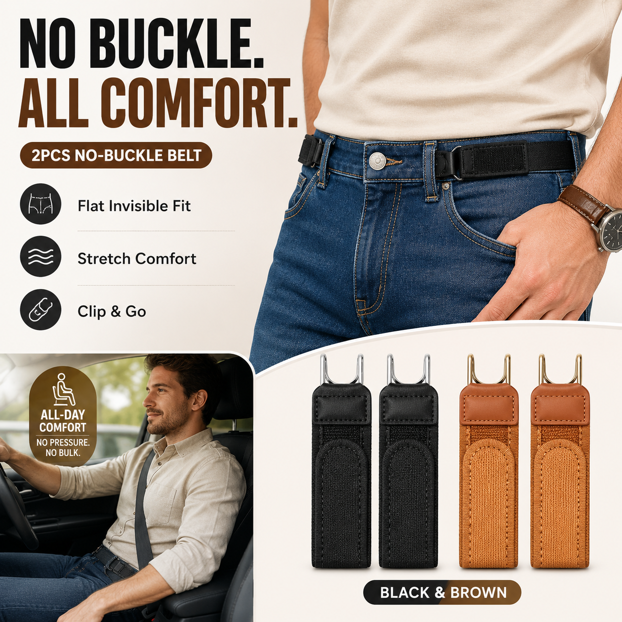 💥2PCS No Buckle Belt👖 Stretch Comfort All Day