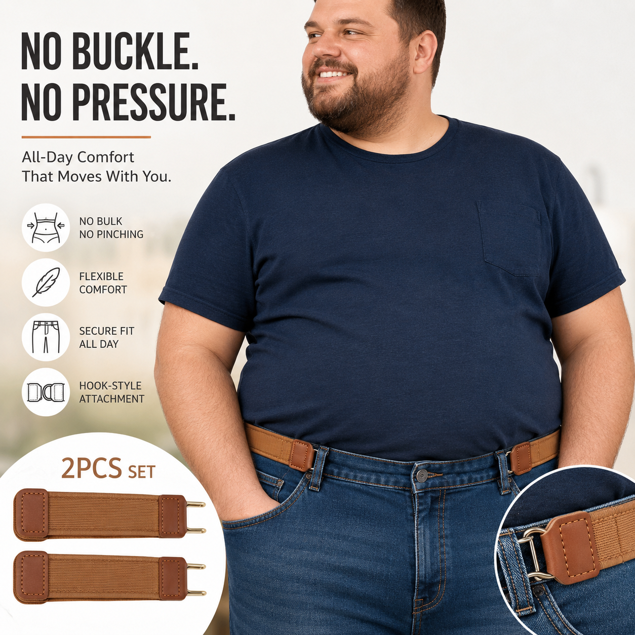💥2PCS No Buckle Belt👖 Stretch Comfort All Day