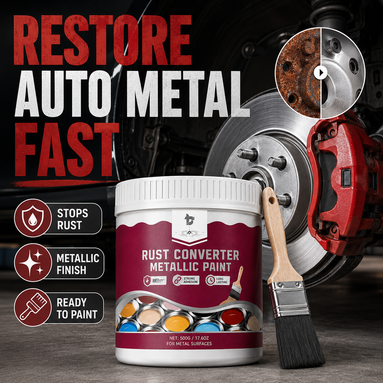 🔥Hot Sale 49% OFF🔥 Rust Converter & Metallic Paint – Stops Rust, Ready to Paint🛡️