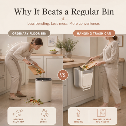🗑️ LIMITED-TIME 50% OFF! 💫 Collapsible Hanging Trash Can for Kitchen Cabinet Door – Space-Saving Waste Bin (6L/11L)