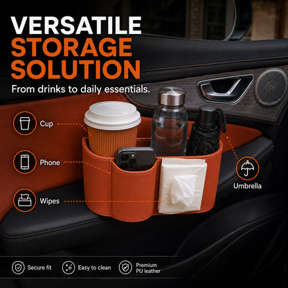🚗🧺 50% OFF! Leather Car Door Cup Holder – Wide‑mouth opening, easy reach for drinks & phone