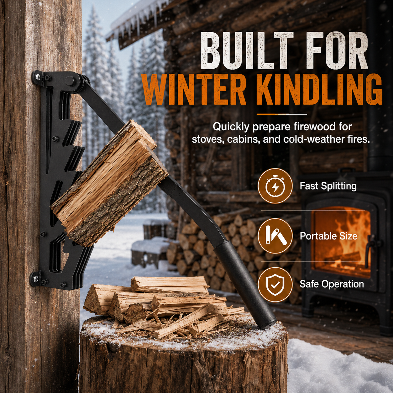 🪵 Wall-Mounted Kindling Splitter – Heavy Duty Firewood Splitter