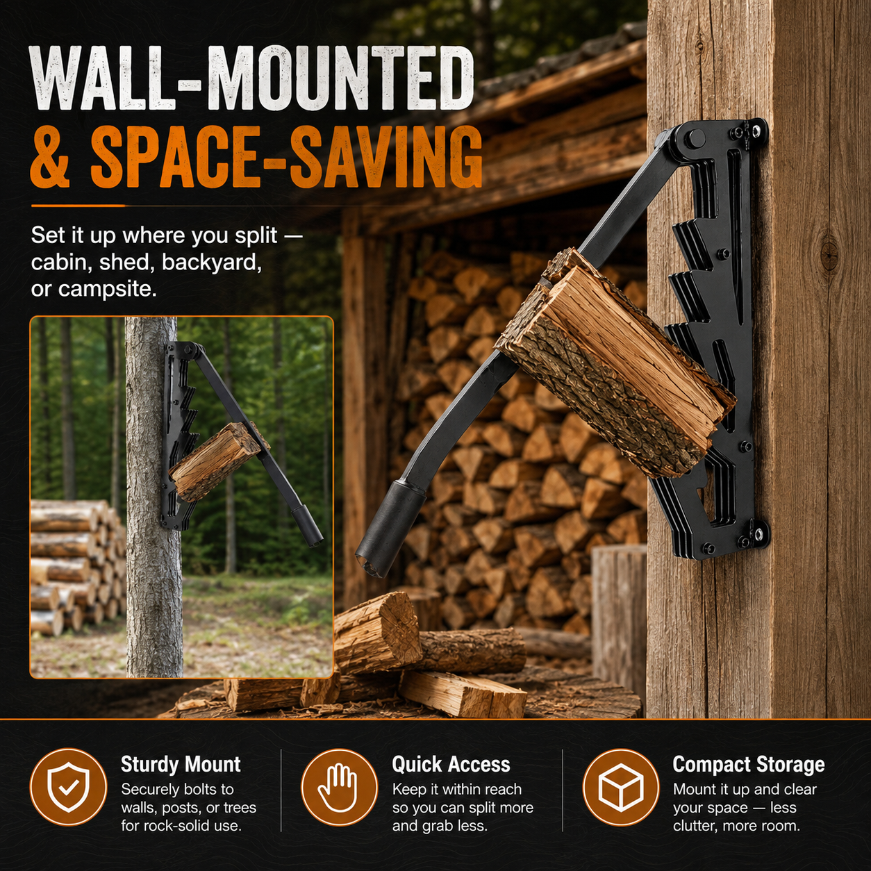 🪵 Wall-Mounted Kindling Splitter – Heavy Duty Firewood Splitter