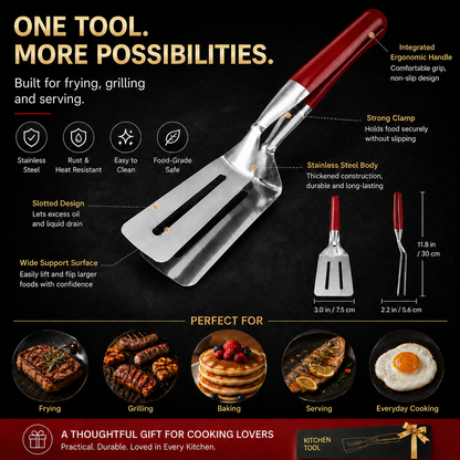 🔥 Limited-Time 50% OFF 🥩 2-in-1 Spatula Tongs — Grip, Flip, Drain & Serve with Ease