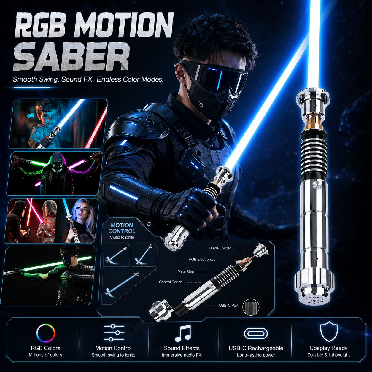 Legendary Luke Skywalker RGB Lightsaber – Motion-Activated with Infinite Colors