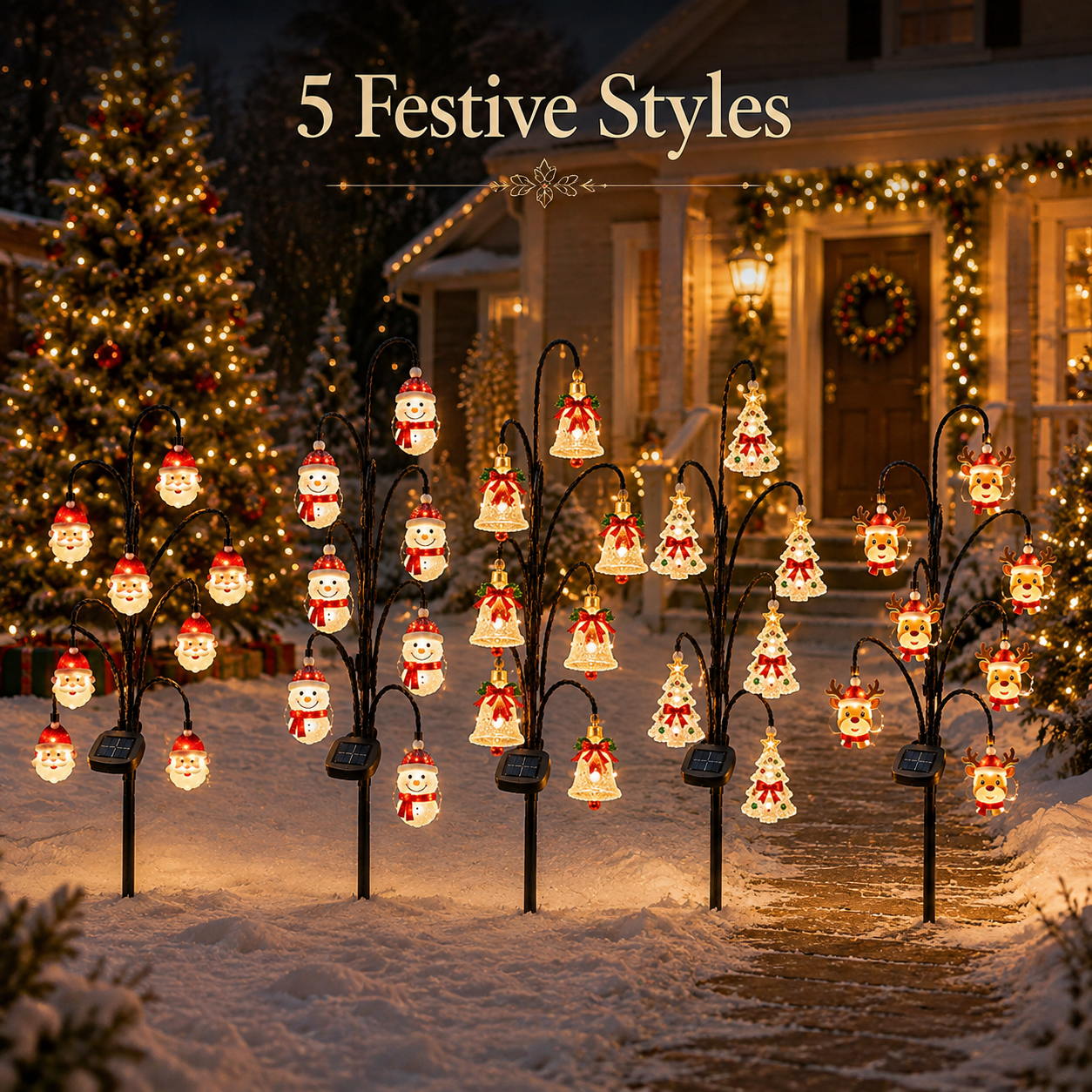 🎄 Christmas Solar Tree Stake Lights | 5 Styles Outdoor Yard Decor