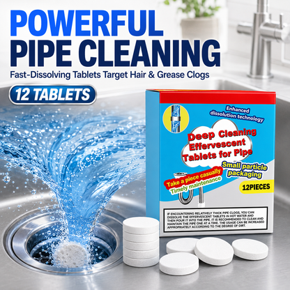 🔥50% OFF ❤️Powerful Cleaning Effervescent Tablets for Pipe, Fast Dissolve Hair Grease Clogs, Deodorizing Antibacterial Pipe Cleaner for Sink Toilet Floor Drain