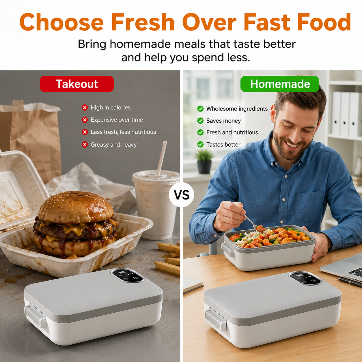🍱⚡ Portable electric lunch box with self-heating 🔋🌡️