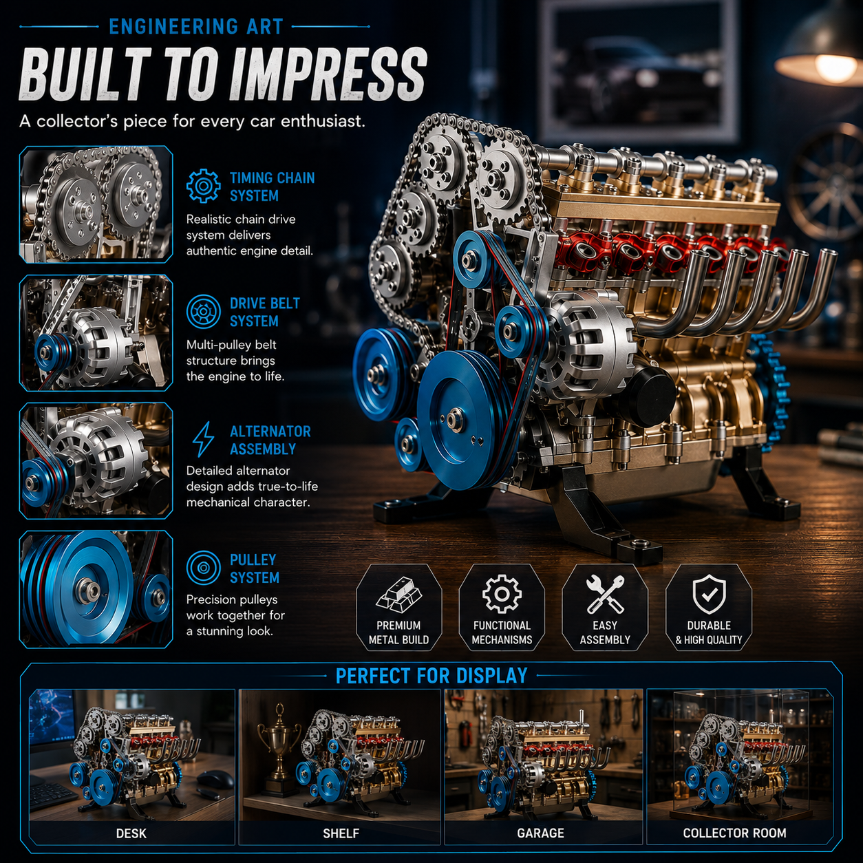 🏎️The Ultimate Desktop Masterpiece: Miniature V8 Small-Block Static Model Kit🛠️