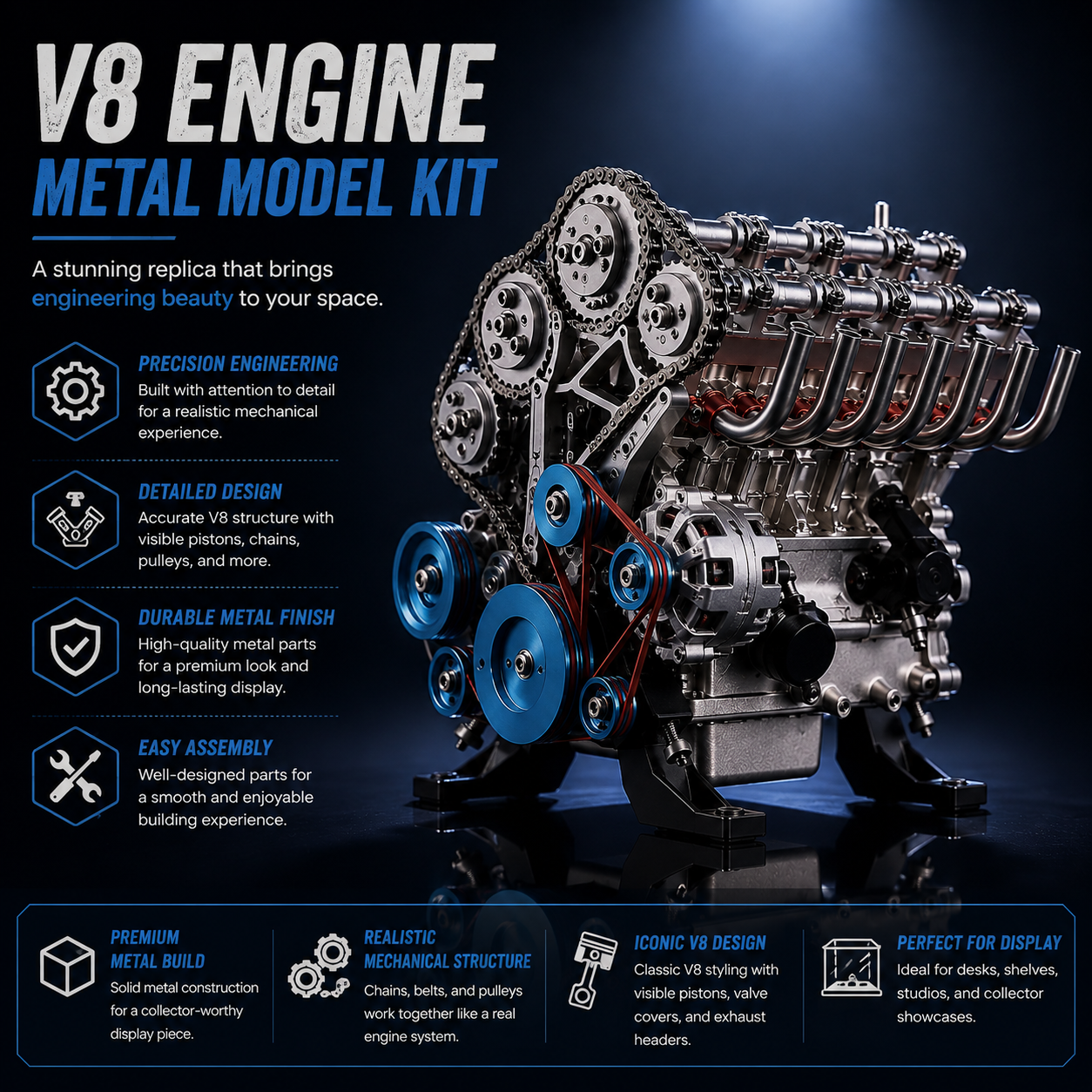 🏎️The Ultimate Desktop Masterpiece: Miniature V8 Small-Block Static Model Kit🛠️