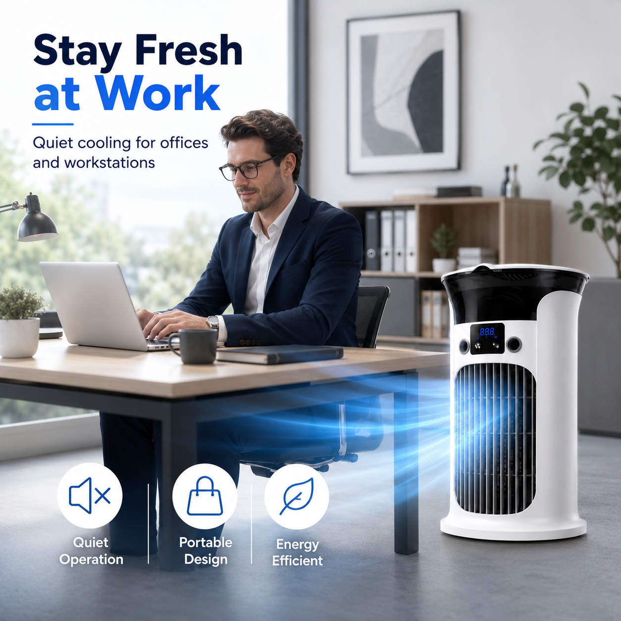 ❄️ 2026 Hot Sale | 3-in-1 Portable Air Cooler ❄️ Portable Mist Air Cooler with LED Night Light