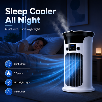 ❄️ 2026 Hot Sale | 3-in-1 Portable Air Cooler ❄️ Portable Mist Air Cooler with LED Night Light