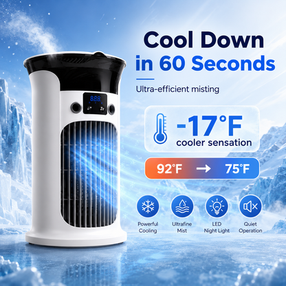 ❄️ 2026 Hot Sale | 3-in-1 Portable Air Cooler ❄️ Portable Mist Air Cooler with LED Night Light