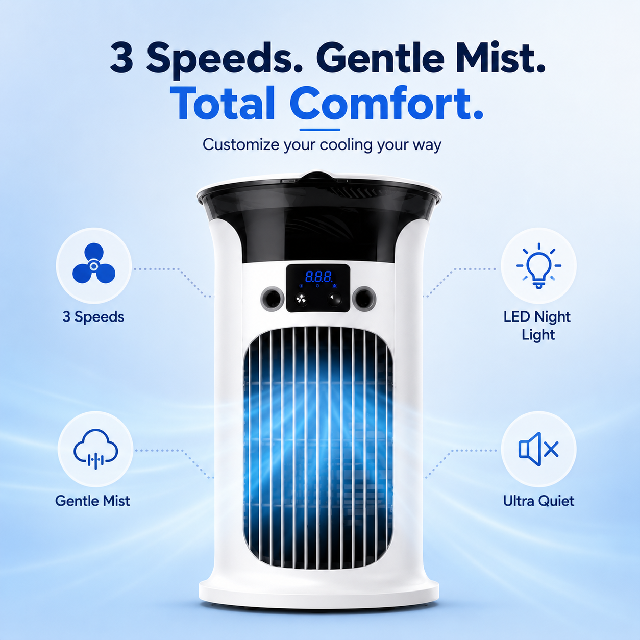 ❄️ 2026 Hot Sale | 3-in-1 Portable Air Cooler ❄️ Portable Mist Air Cooler with LED Night Light