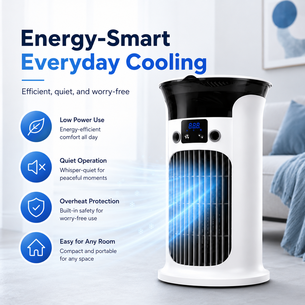 ❄️ 2026 Hot Sale | 3-in-1 Portable Air Cooler ❄️ Portable Mist Air Cooler with LED Night Light