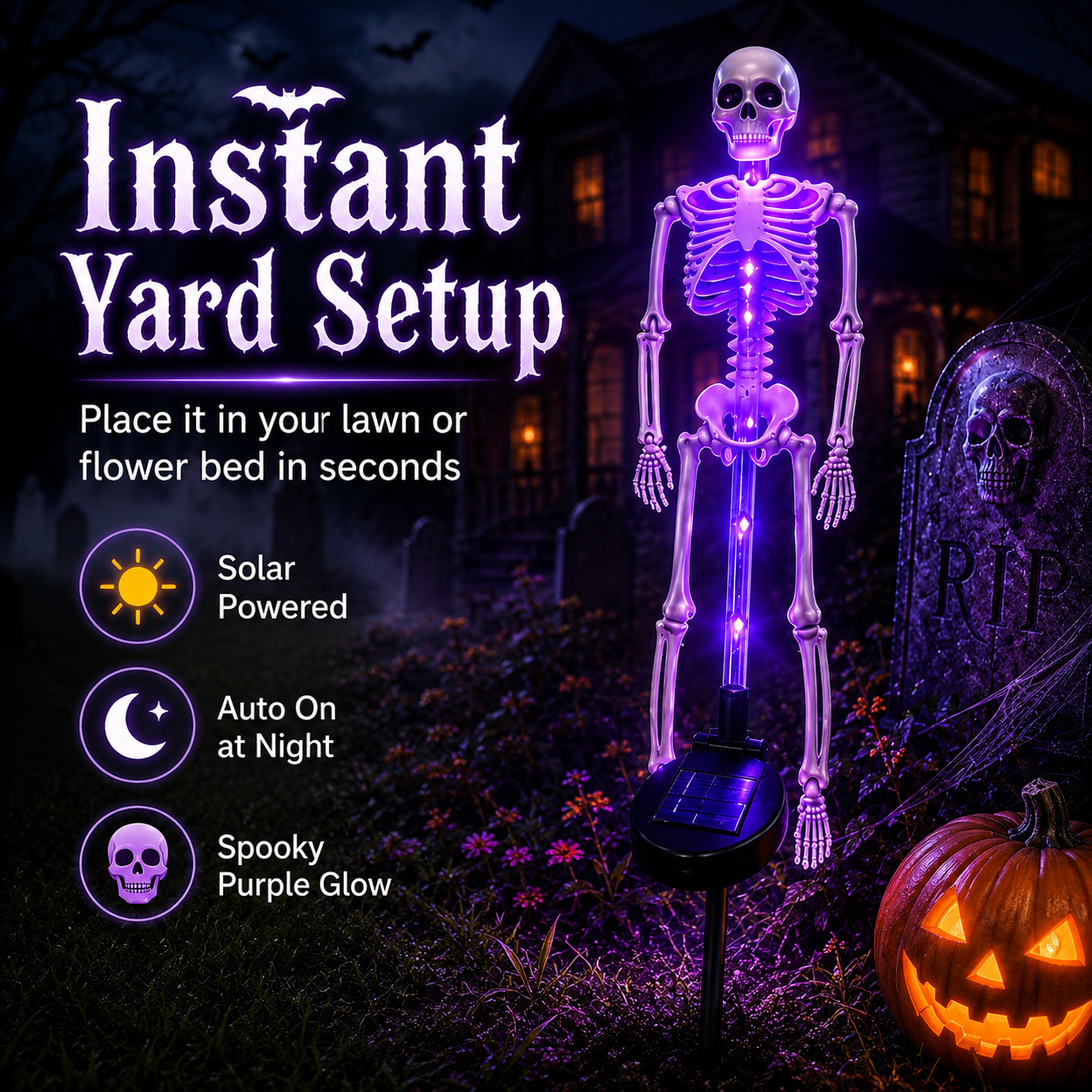 💀 Solar Skeleton Yard Stake-Solar Purple Skeleton Yard Stake Halloween Decor
