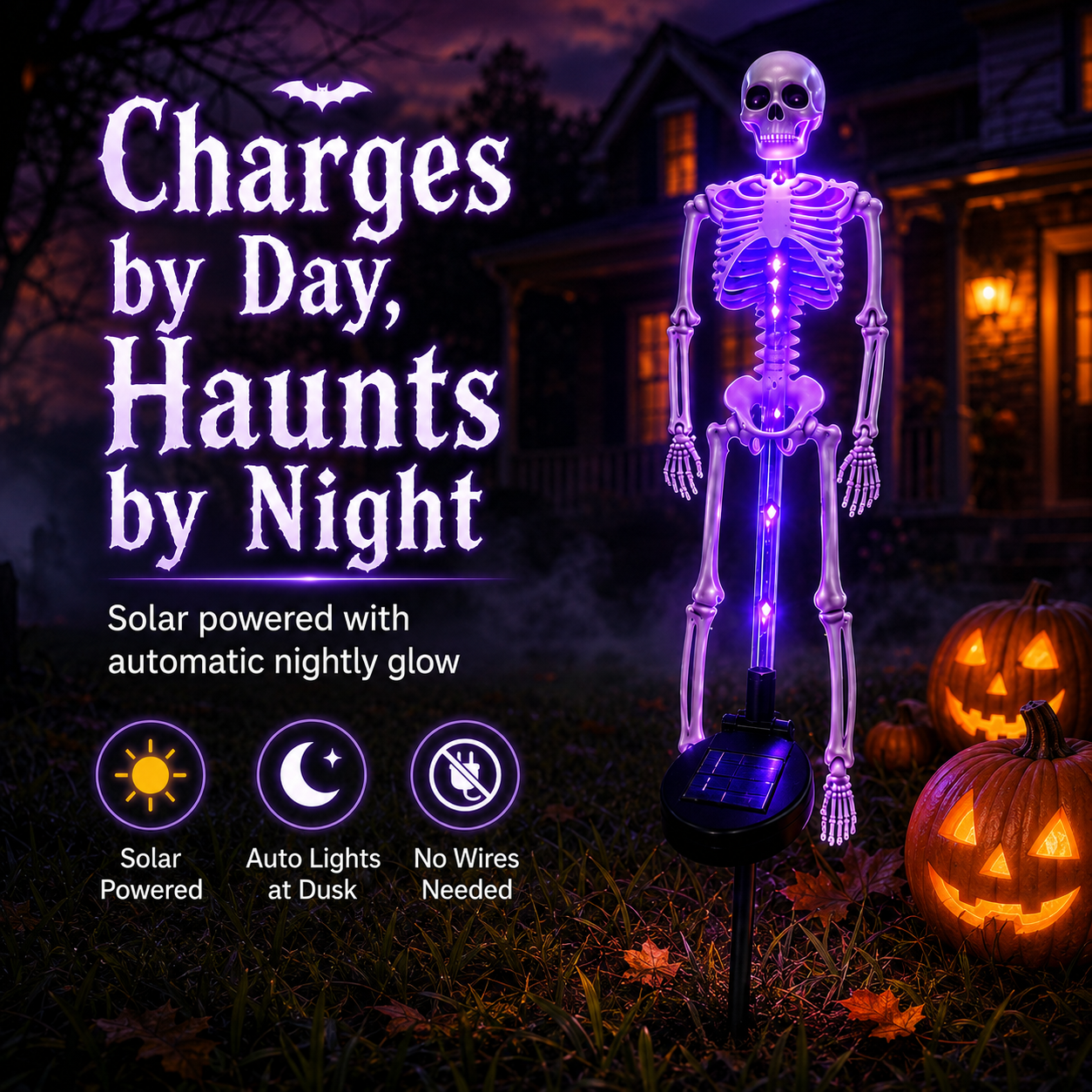 💀 Solar Skeleton Yard Stake-Solar Purple Skeleton Yard Stake Halloween Decor