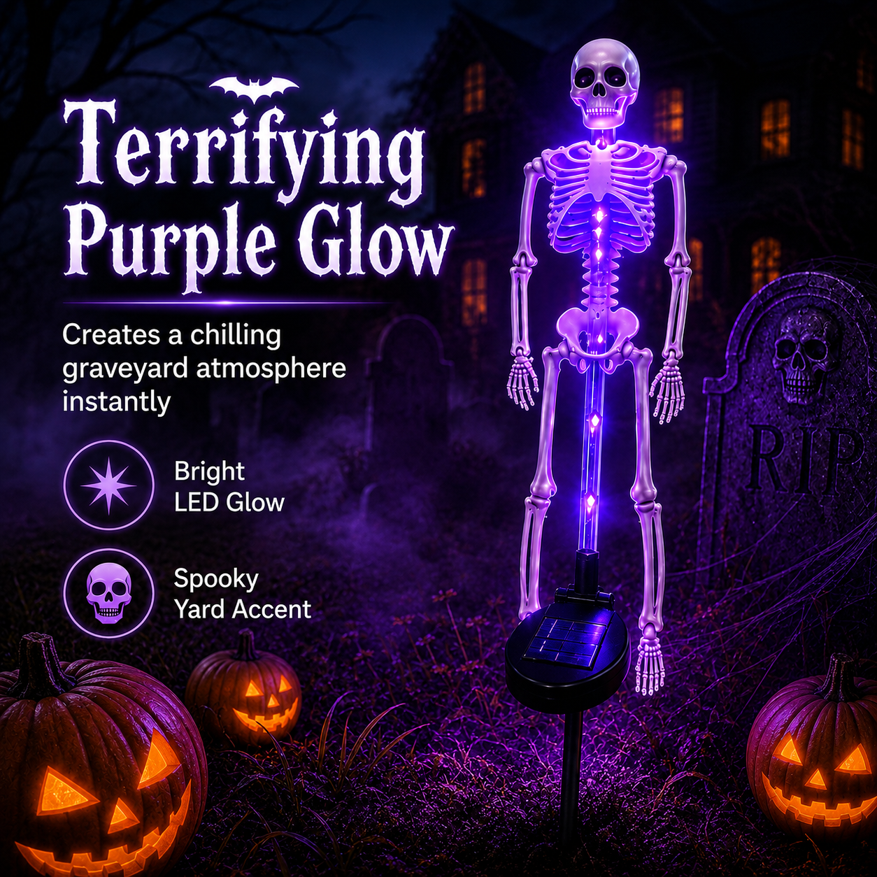 💀 Solar Skeleton Yard Stake-Solar Purple Skeleton Yard Stake Halloween Decor