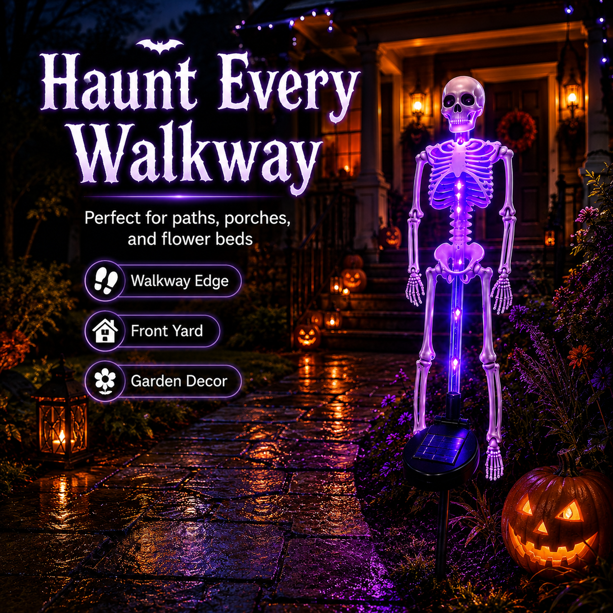 💀 Solar Skeleton Yard Stake-Solar Purple Skeleton Yard Stake Halloween Decor