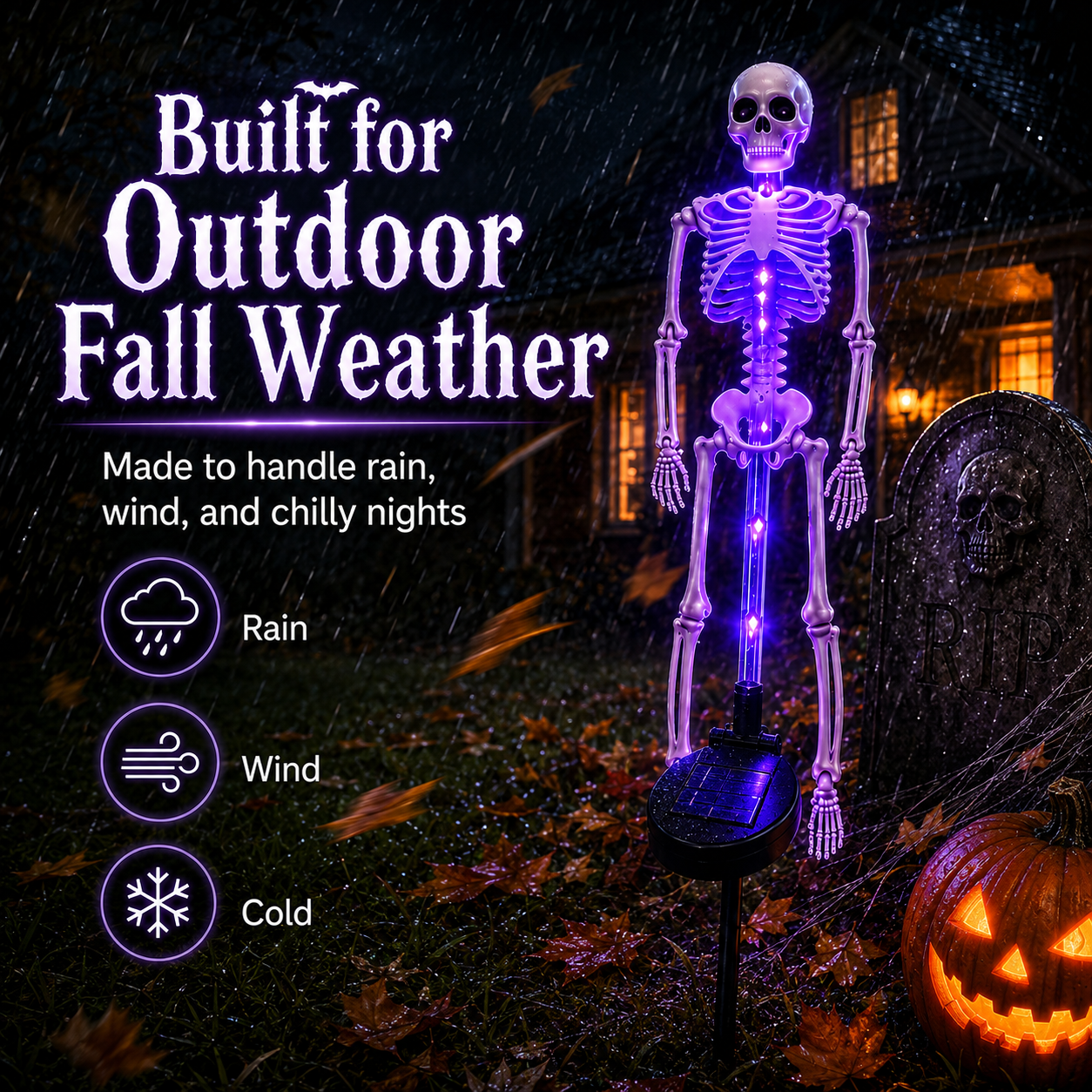 💀 Solar Skeleton Yard Stake-Solar Purple Skeleton Yard Stake Halloween Decor