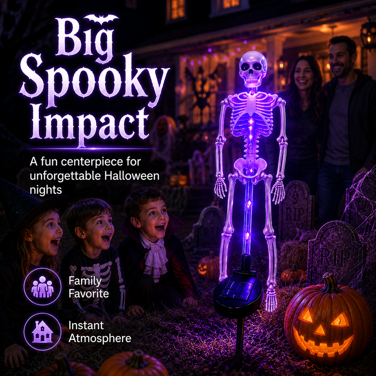 💀 Solar Skeleton Yard Stake-Solar Purple Skeleton Yard Stake Halloween Decor
