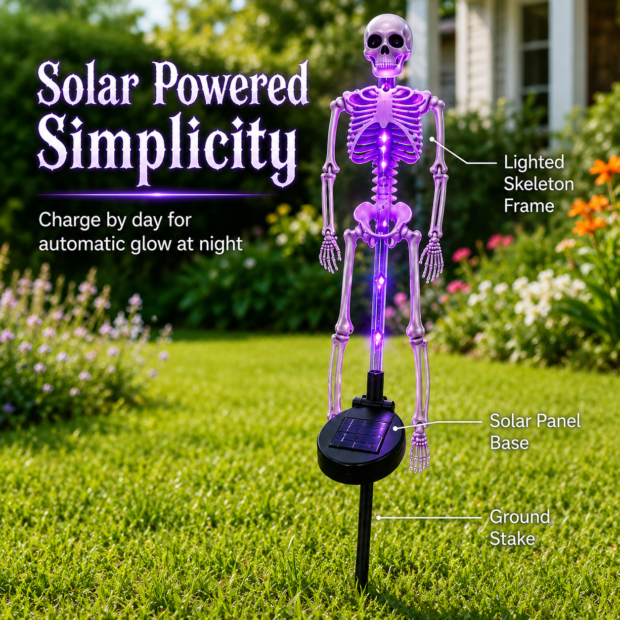 💀 Solar Skeleton Yard Stake-Solar Purple Skeleton Yard Stake Halloween Decor