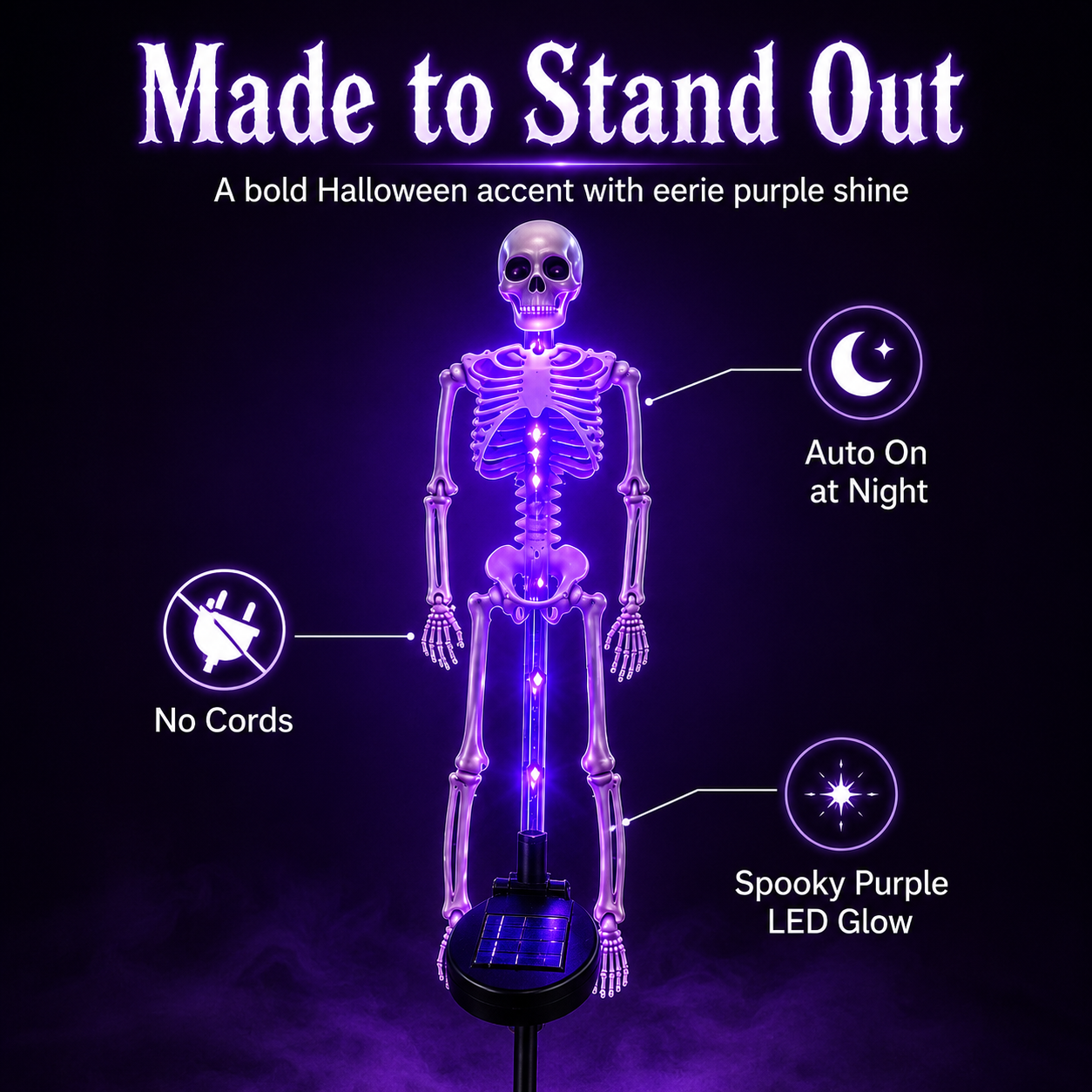 💀 Solar Skeleton Yard Stake-Solar Purple Skeleton Yard Stake Halloween Decor
