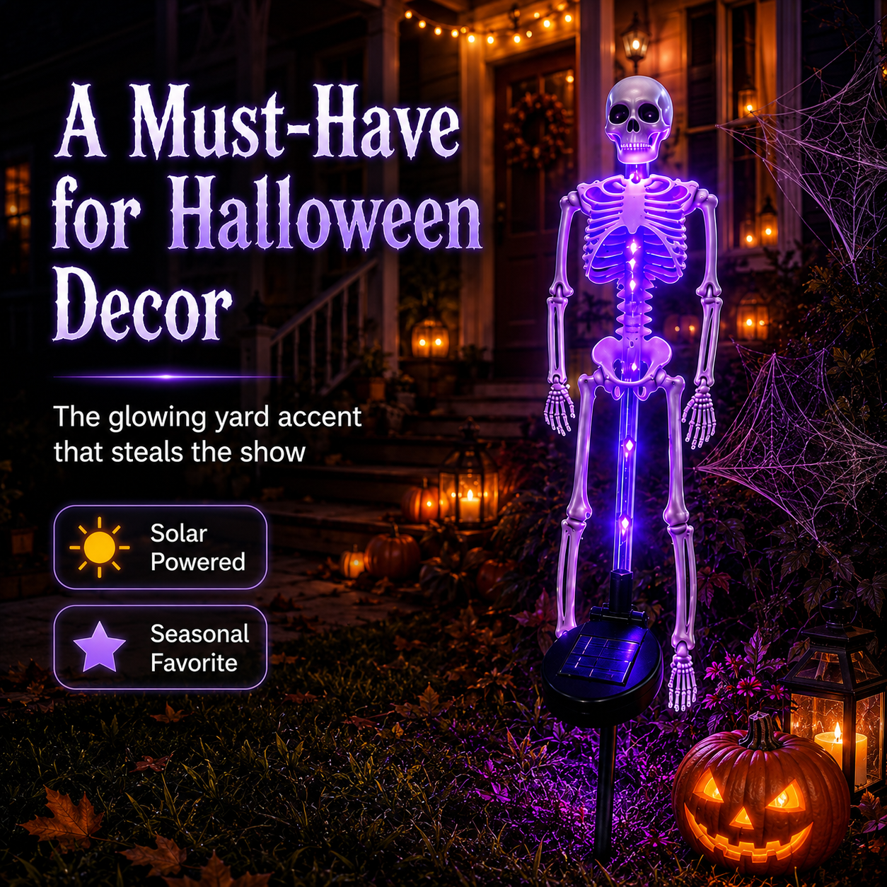 💀 Solar Skeleton Yard Stake-Solar Purple Skeleton Yard Stake Halloween Decor