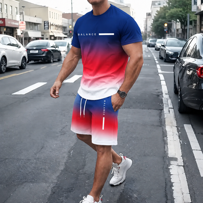 🎁 Men’s Gradient Short Sleeve Tracksuit 2-Piece Set