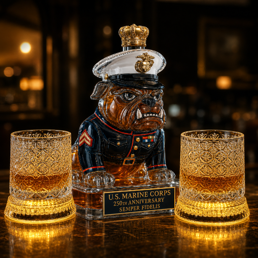 🦅 Devil Dog Legacy Decanter & Whiskey Glass Set – 250th Anniversary Edition