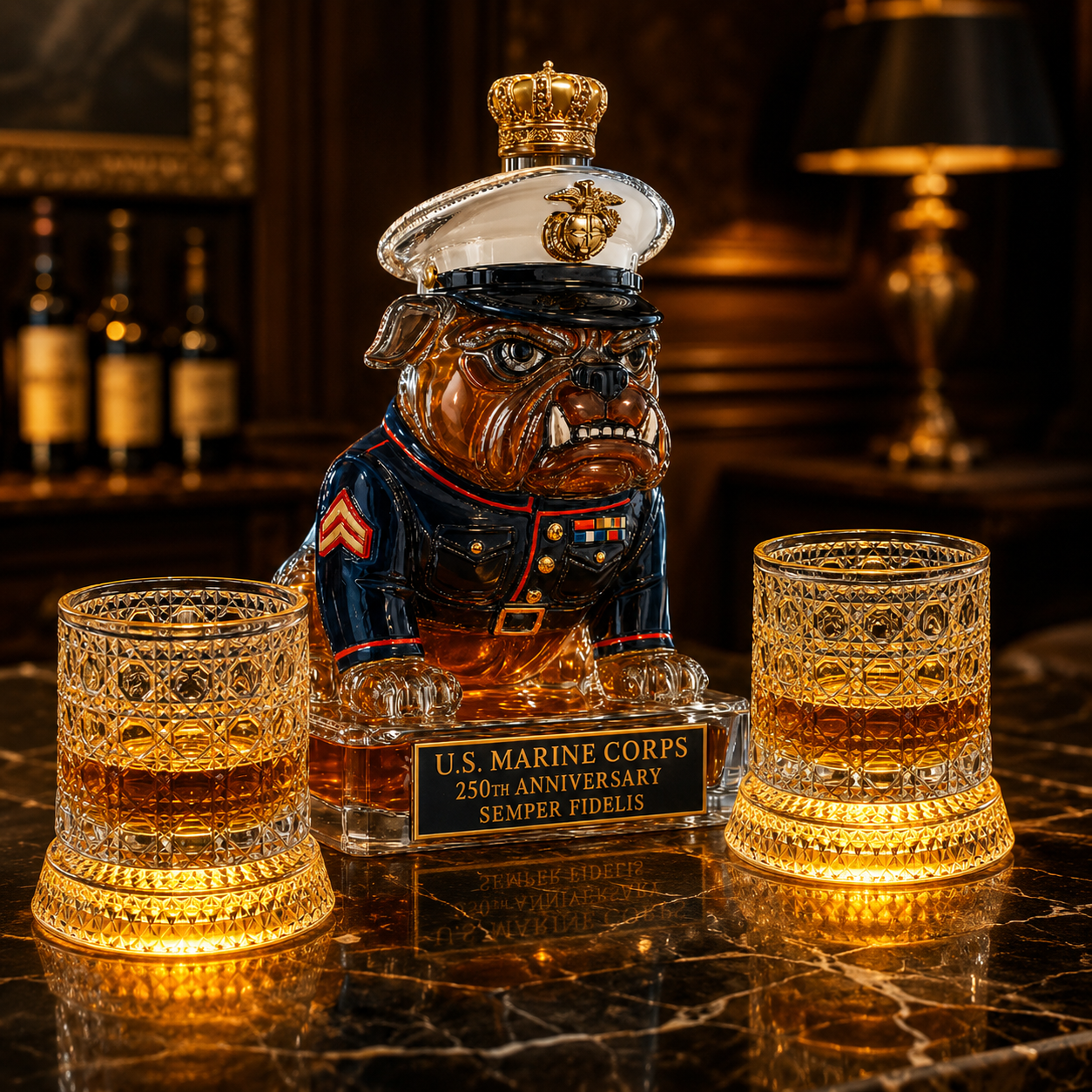 🦅 Devil Dog Legacy Decanter & Whiskey Glass Set – 250th Anniversary Edition