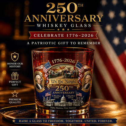 250th Anniversary Whisky and Wine Gift Box Set, Traditional American 250th Anniversary Glass Bottle, suitable for Scotch whisky, collectible wine sets or tabletop displays, and an ideal gift for Independence Day, 3PCS