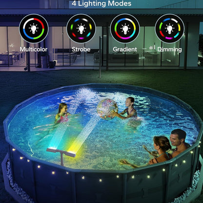 Solar-powered pool fountain with lights, double-arch jet, fountain with changing lights for in-ground and above-ground pools
