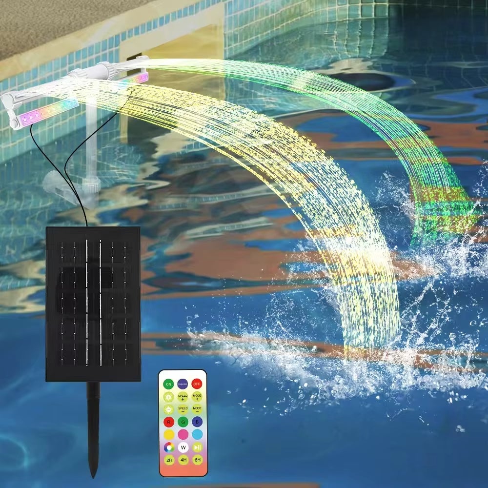 Solar-powered pool fountain with lights, double-arch jet, fountain with changing lights for in-ground and above-ground pools