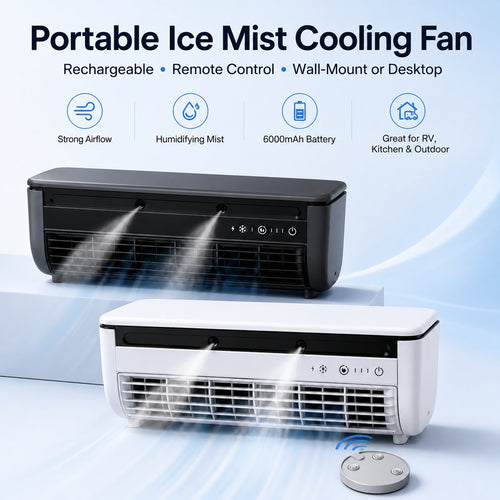 🌬️ Portable Ice Mist Cooling Fan | 6000mAh Rechargeable, Wall-Mount/Desktop, Remote Control - Cool & Humidify Anywhere!