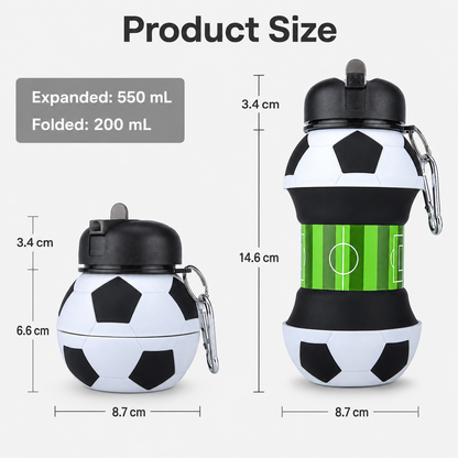 ⚽ Football Sport Design Silicone Collapsible Water Bottles, Sports Bottle with Carabiner Clip