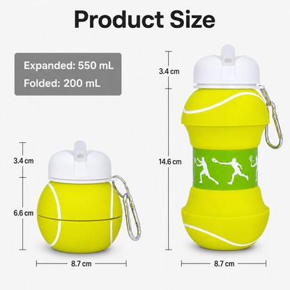 ⚽ Football Sport Design Silicone Collapsible Water Bottles, Sports Bottle with Carabiner Clip
