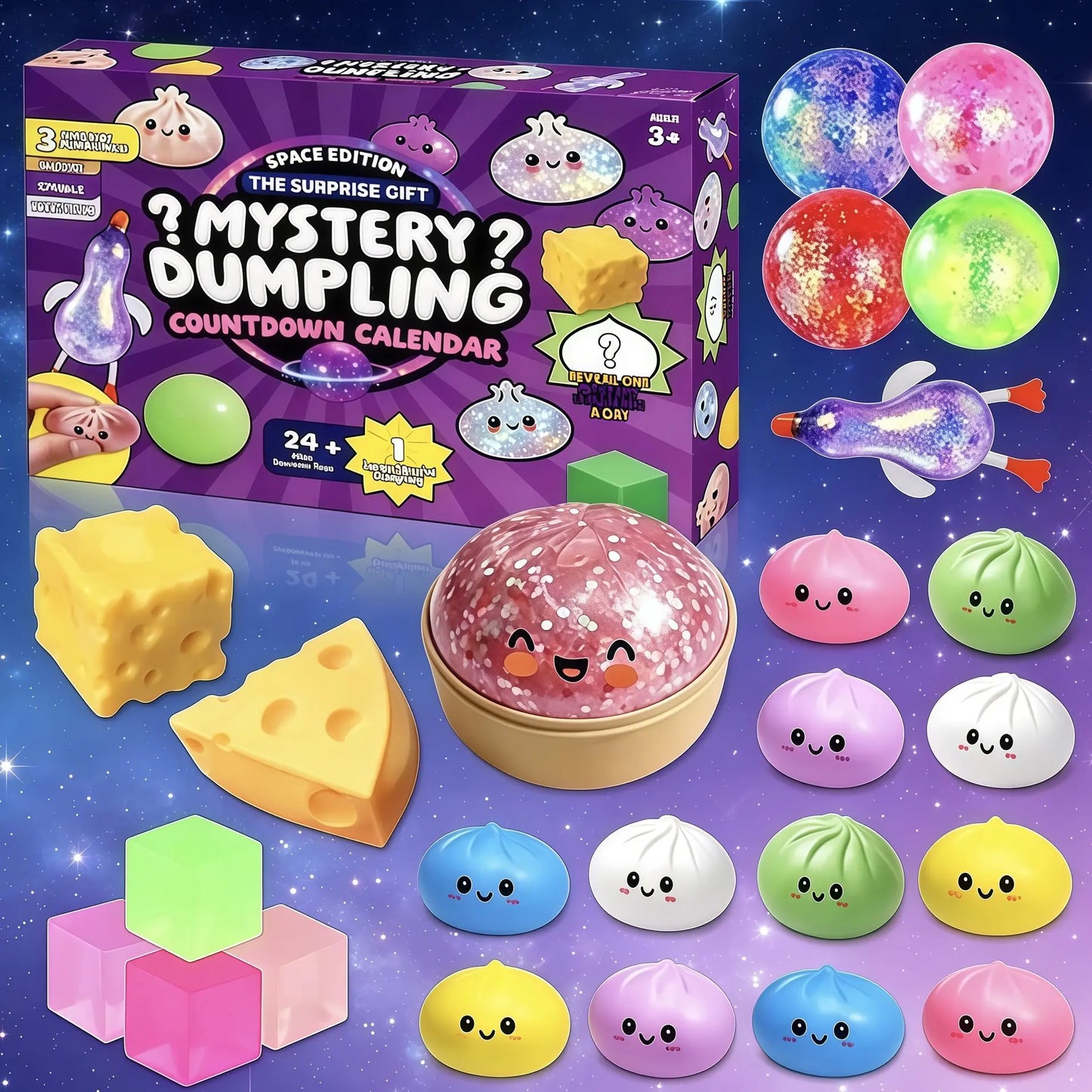 💥Hot Selling Surprise 🤩24 Days Mystery Dumpling Countdown Calendar, Squeeze Sensory Fidget Toy Set