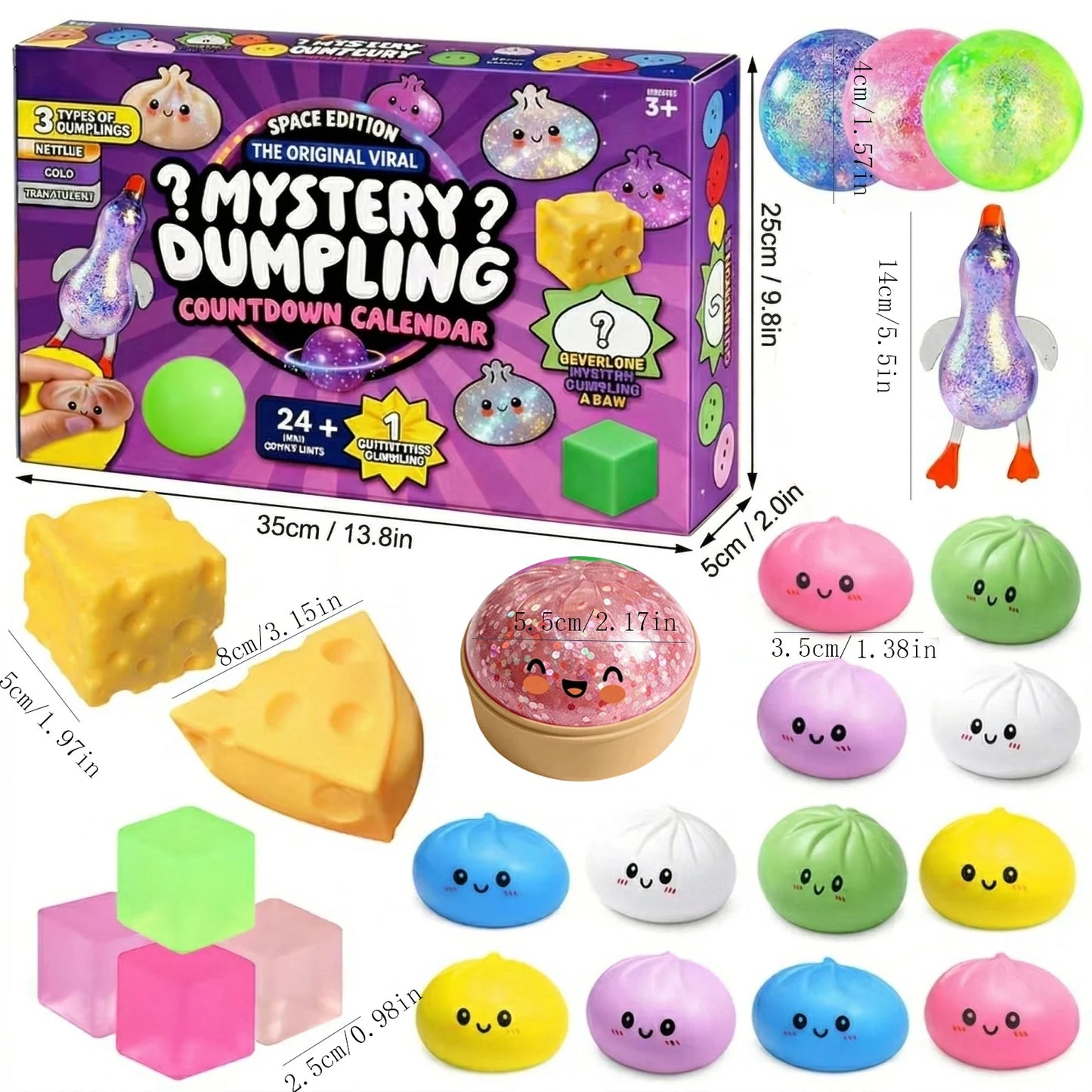 💥Hot Selling Surprise 🤩24 Days Mystery Dumpling Countdown Calendar, Squeeze Sensory Fidget Toy Set
