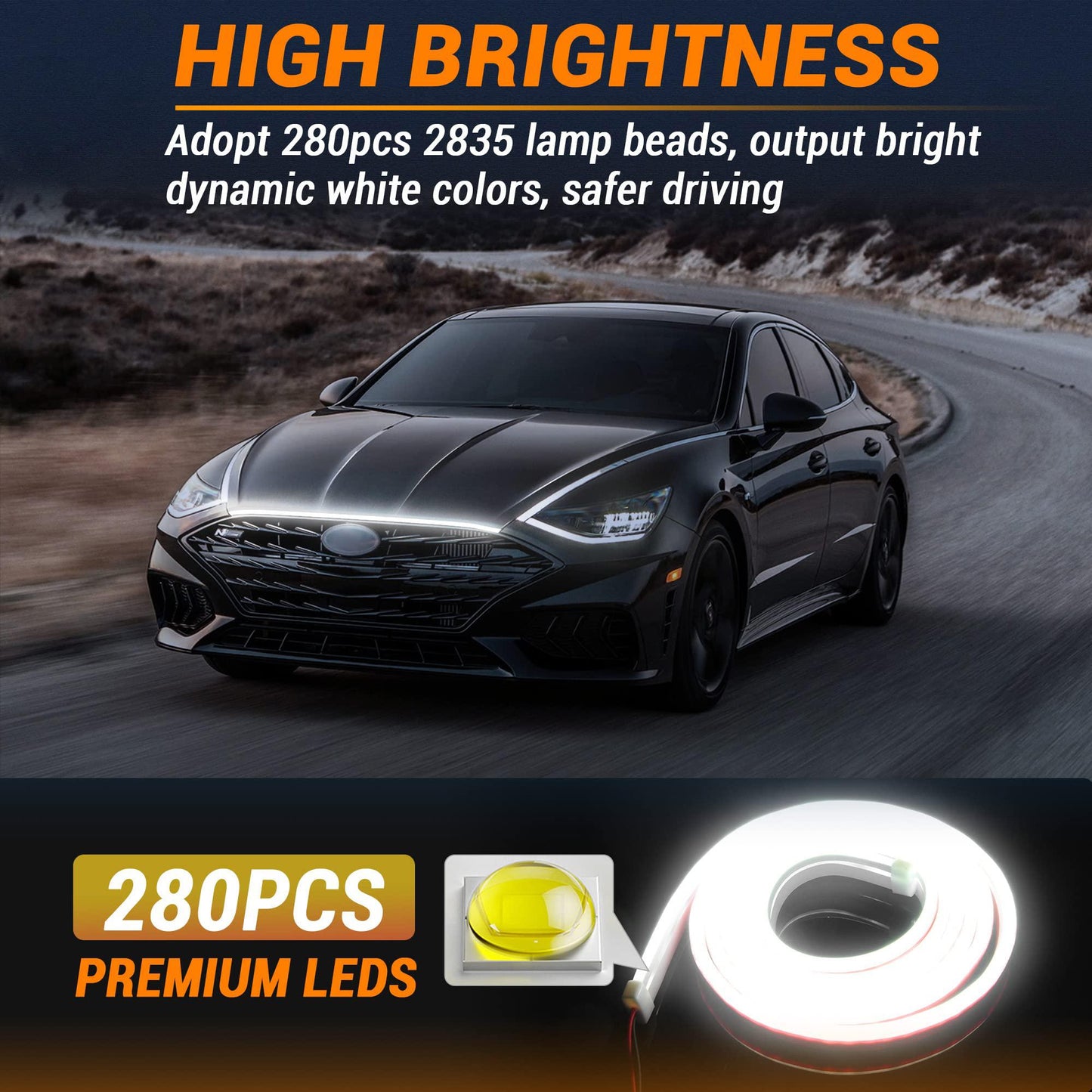 🔥71” High Brightness Automotive Hood Gap LED Strip - 12V-Ice Blue eclipse led lights