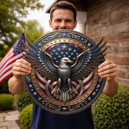 Patriotic Eagle Metal Wreath – American Flag Front Door Decor & Veteran Gift