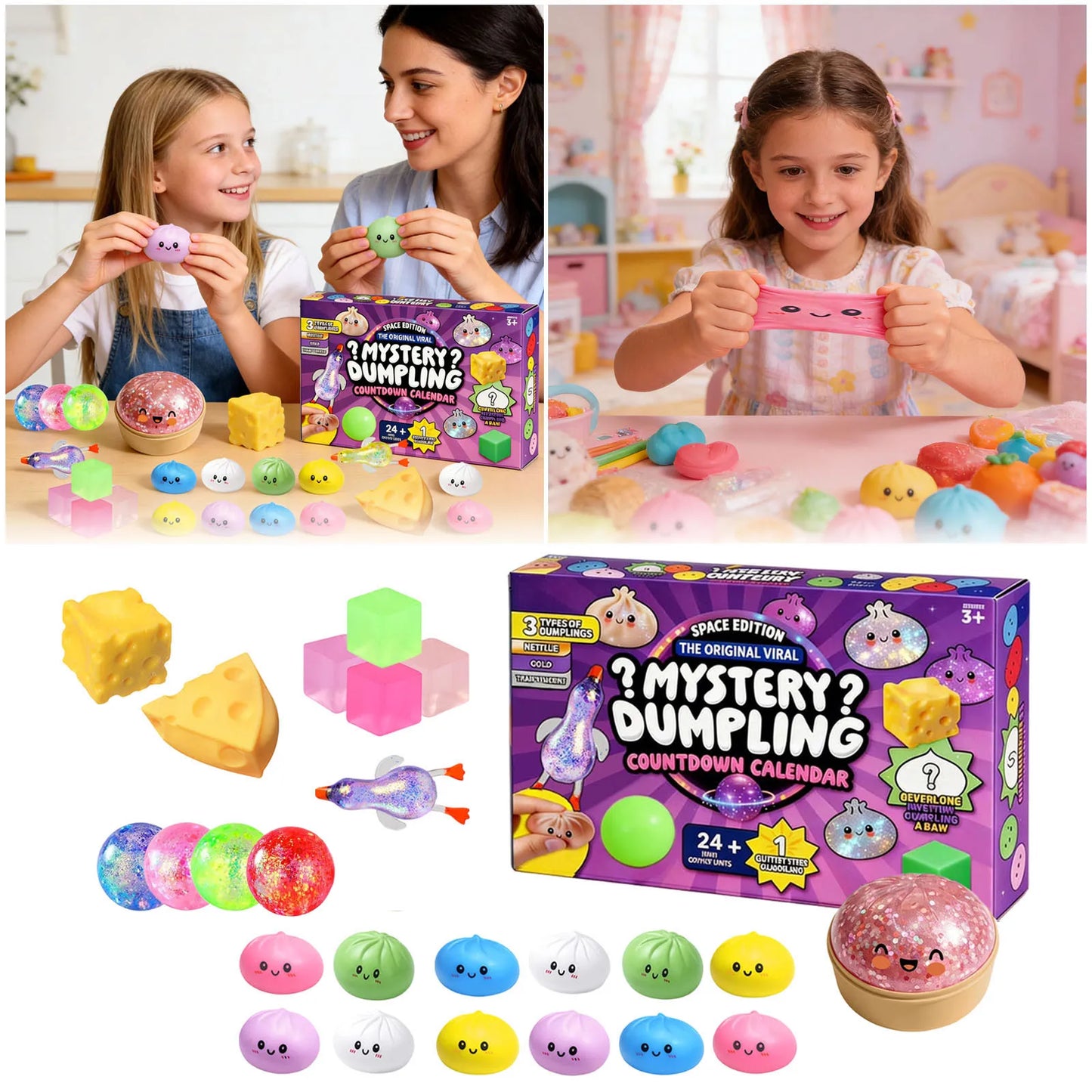 💥Hot Selling Surprise 🤩24 Days Mystery Dumpling Countdown Calendar, Squeeze Sensory Fidget Toy Set